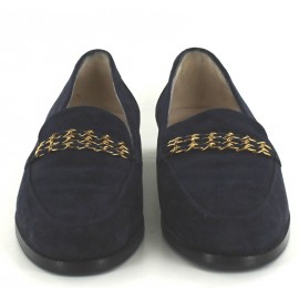 CHANEL T 37.5 Navy Blue Suede moccasins