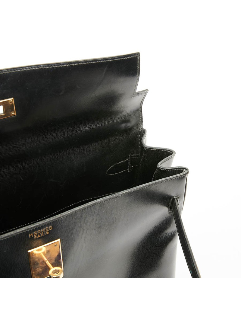 Sac à main Kelly 35 HERMES cuir box noir Vintage