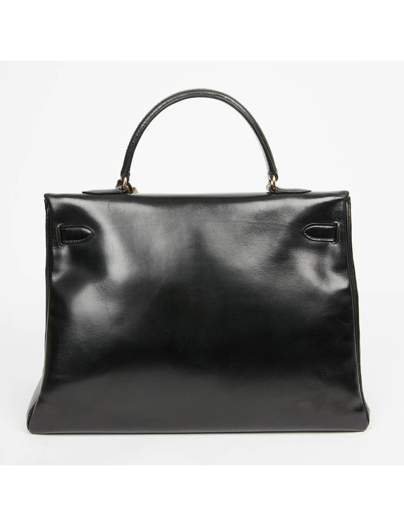 Sac à main Kelly 35 HERMES cuir box noir Vintage