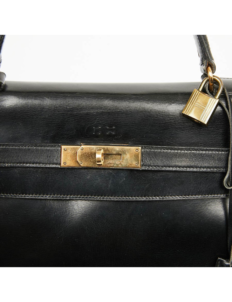 Sac à main Kelly 35 HERMES cuir box noir Vintage
