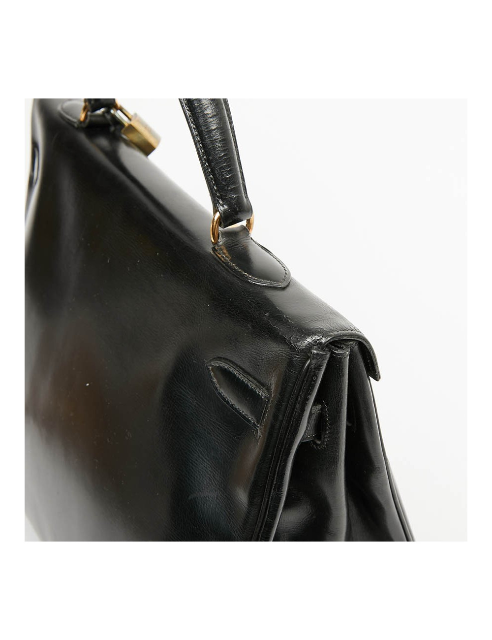 Sac à main Kelly 35 HERMES cuir box noir Vintage