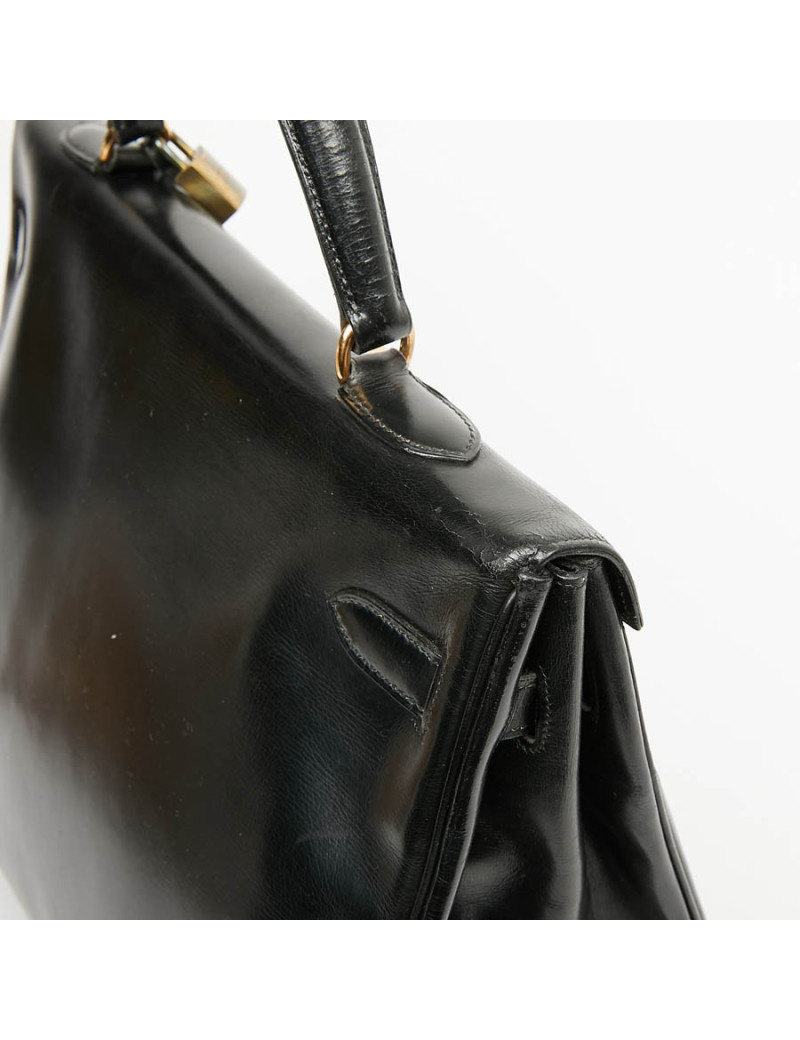 Sac à main Kelly 35 HERMES cuir box noir Vintage