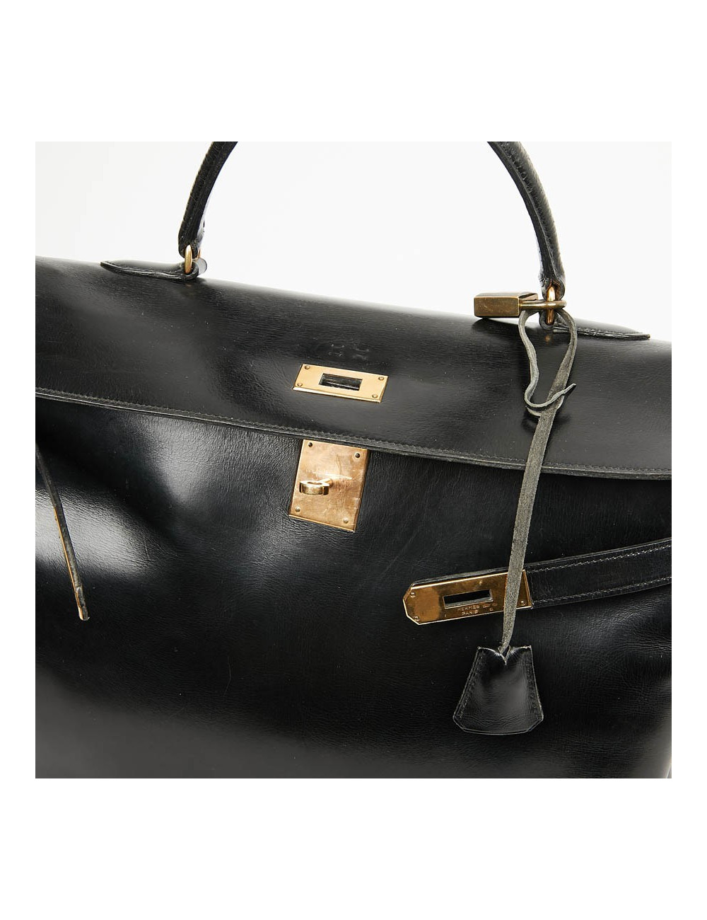Sac à main Kelly 35 HERMES cuir box noir Vintage