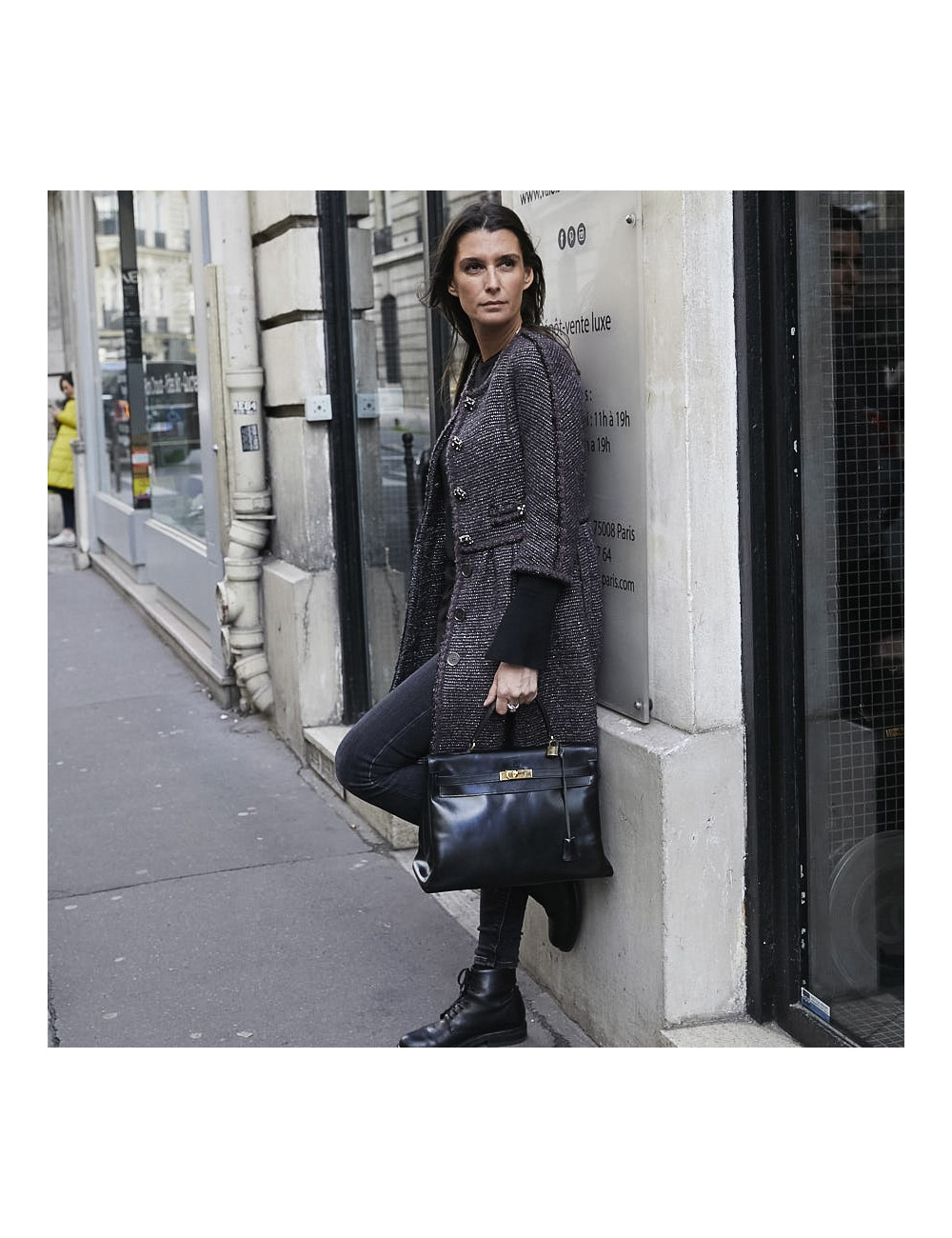 Sac à main Kelly 35 HERMES cuir box noir Vintage