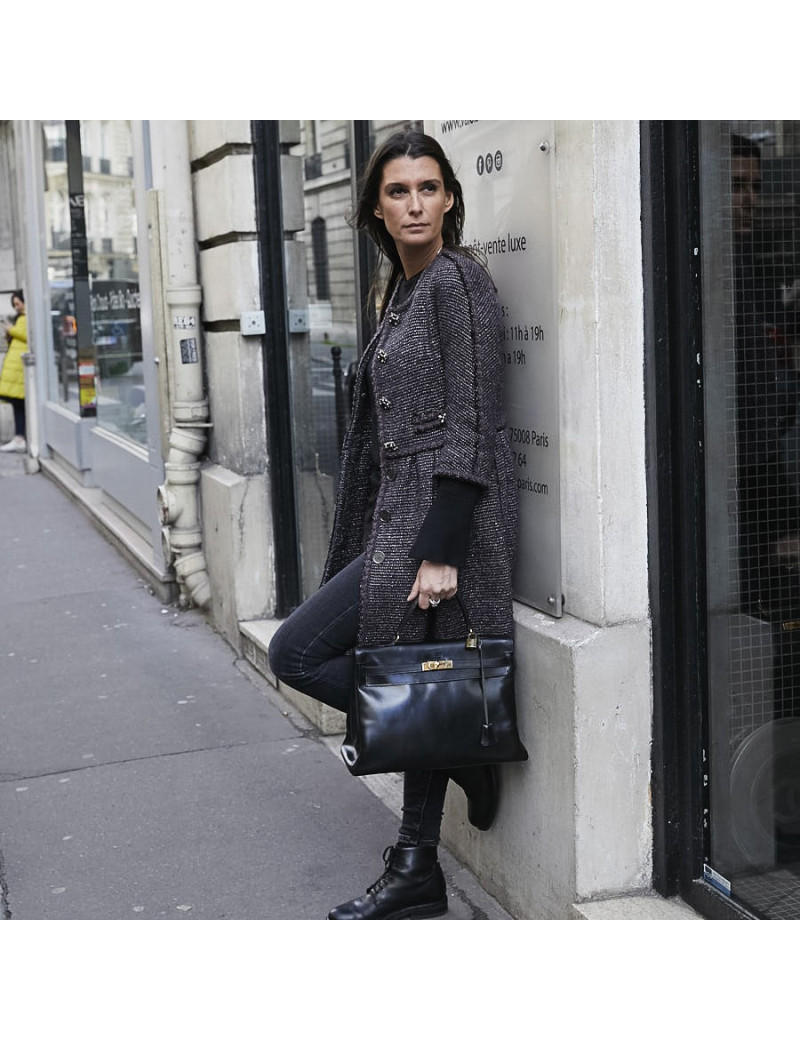 Sac à main Kelly 35 HERMES cuir box noir Vintage