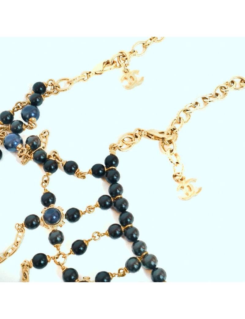 Plastron CHANEL couture perles bleues et noires
