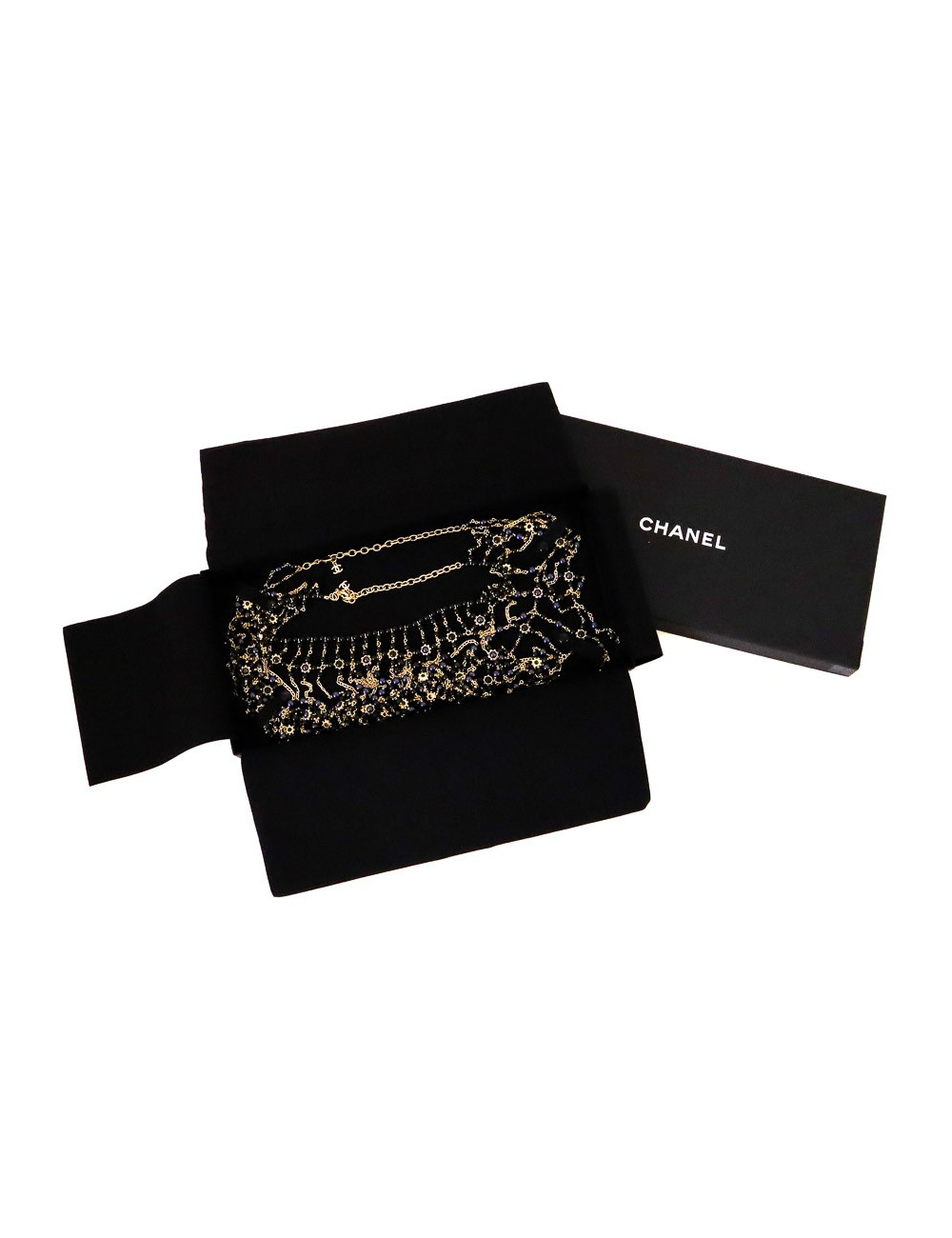 Plastron CHANEL couture perles bleues et noires