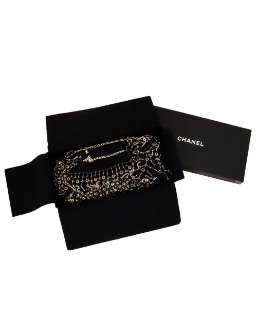 Plastron CHANEL couture perles bleues et noires