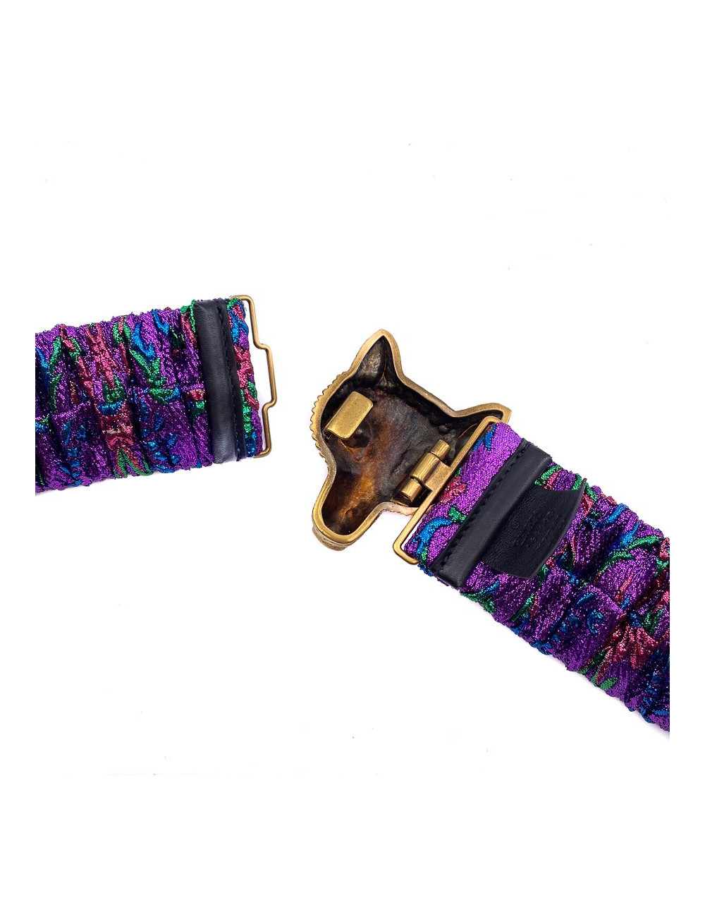 Ceinture GUCCI multicolore tête de loup dorée