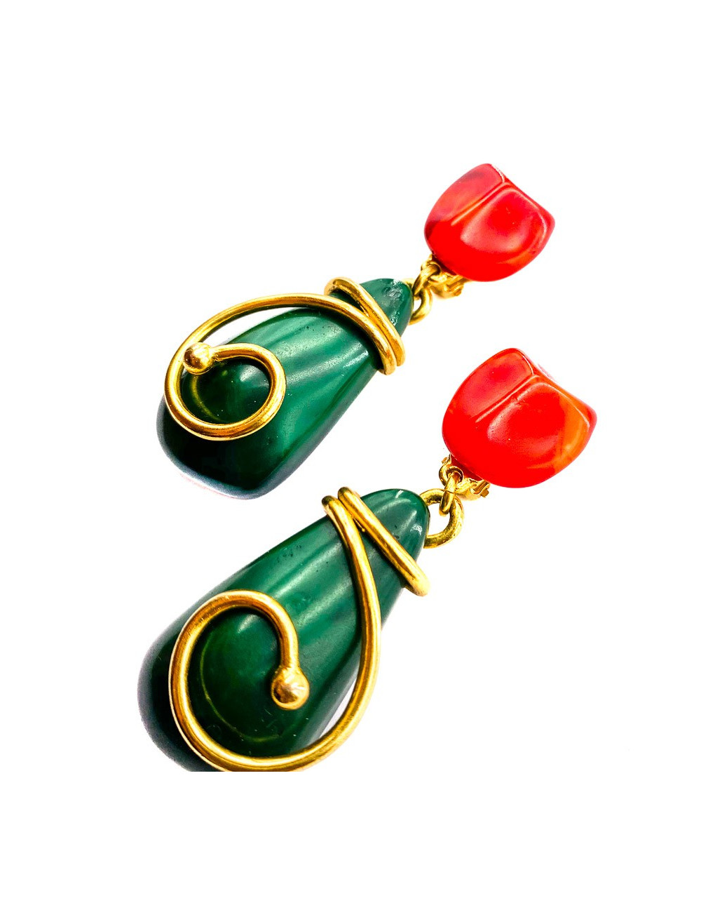 Clips YSL vintage pendants verts, rouges et or