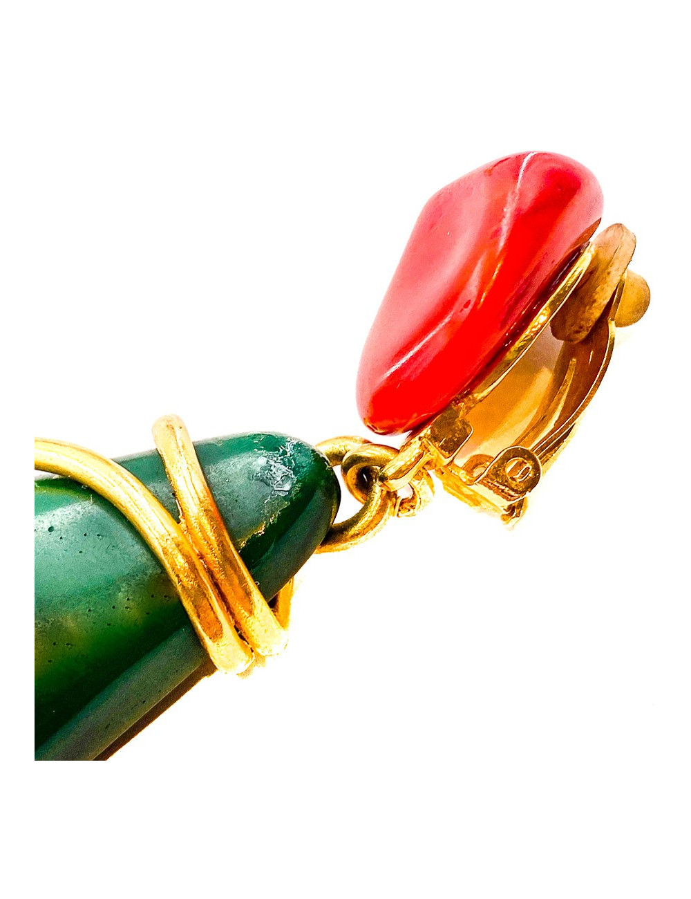 Clips YSL vintage pendants verts, rouges et or