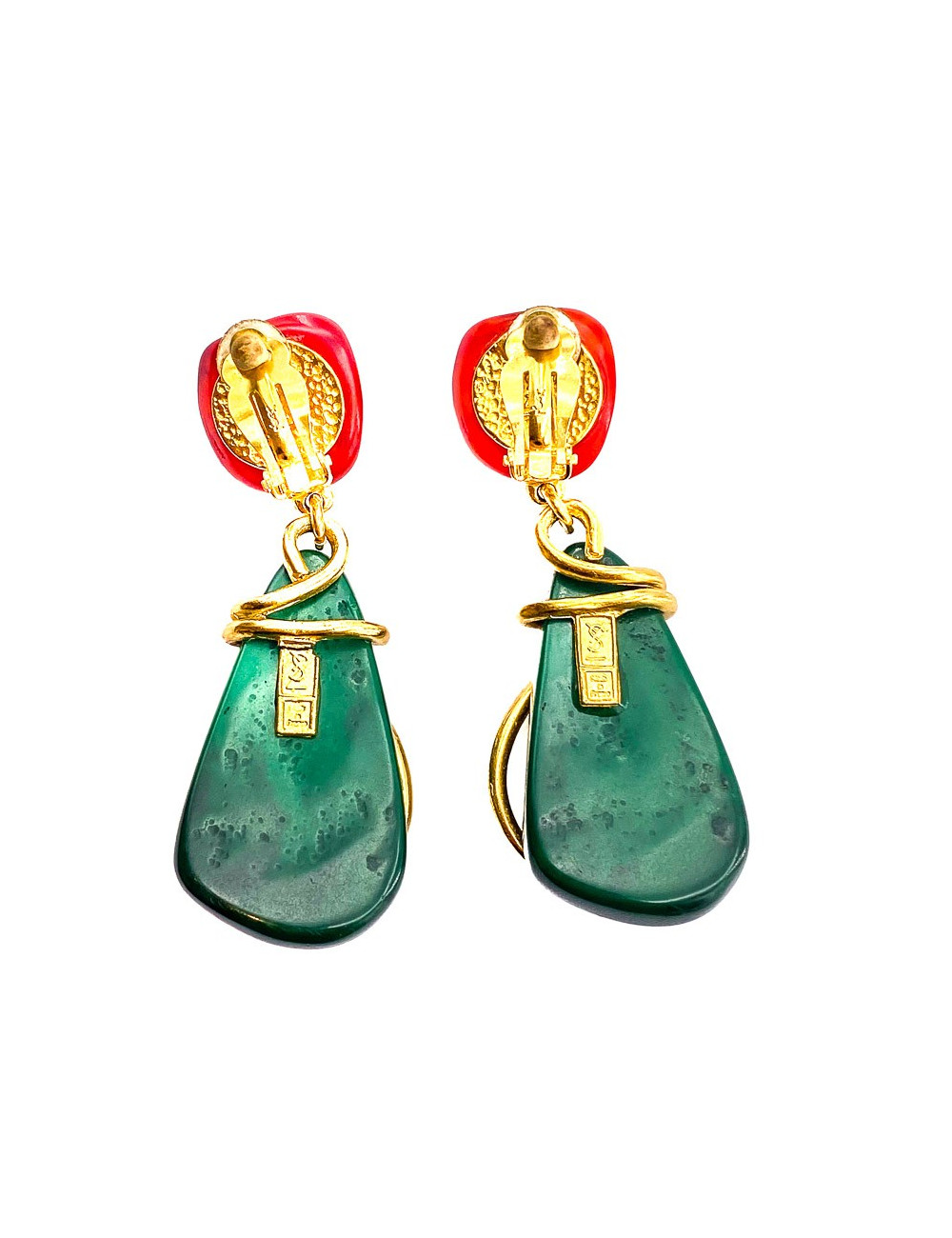 Clips YSL vintage pendants verts, rouges et or