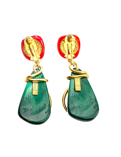 Clips YSL vintage pendants verts, rouges et or