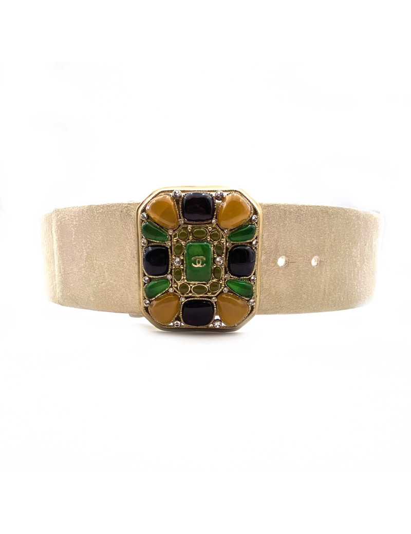 Ceinture beige CHANEL cuir et pâte de verre T90