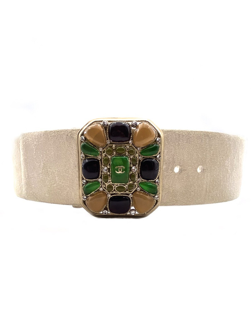 Ceinture beige CHANEL cuir et pâte de verre T90