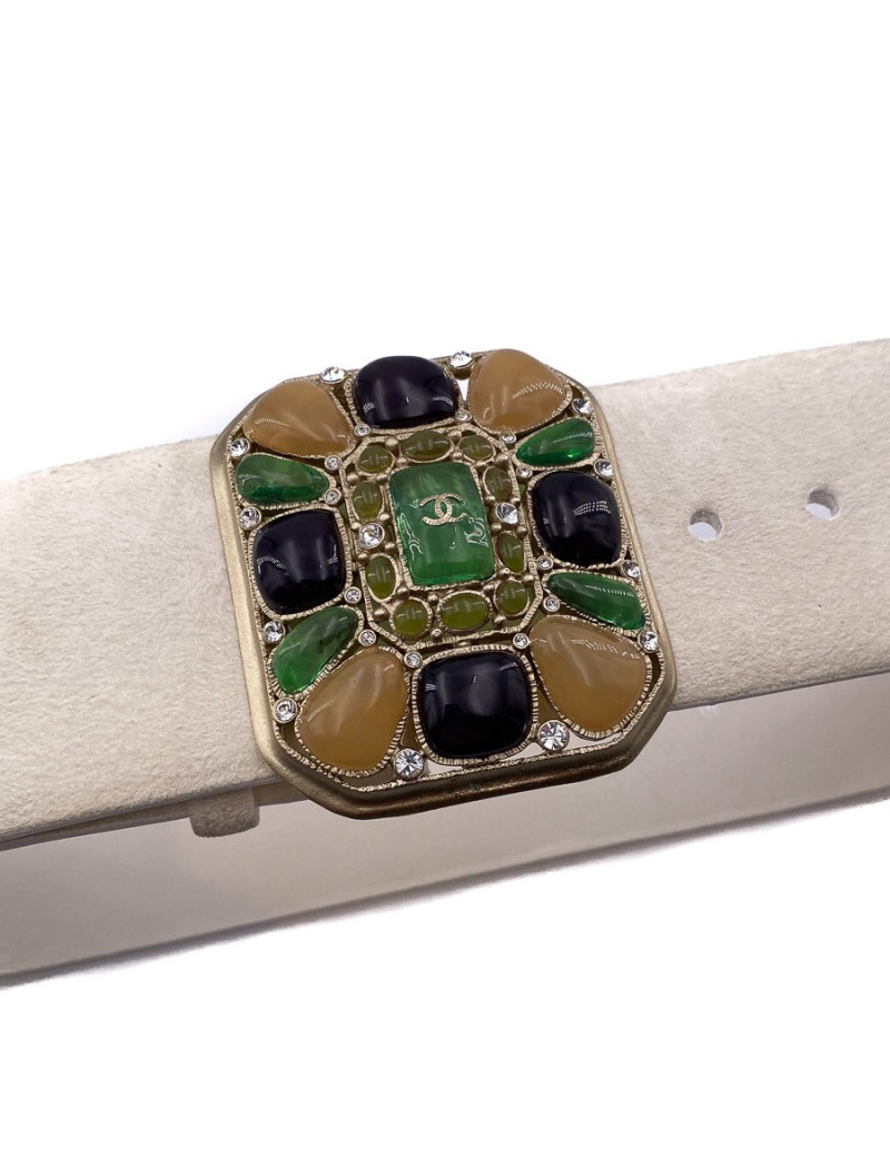 Ceinture beige CHANEL cuir et pâte de verre T90