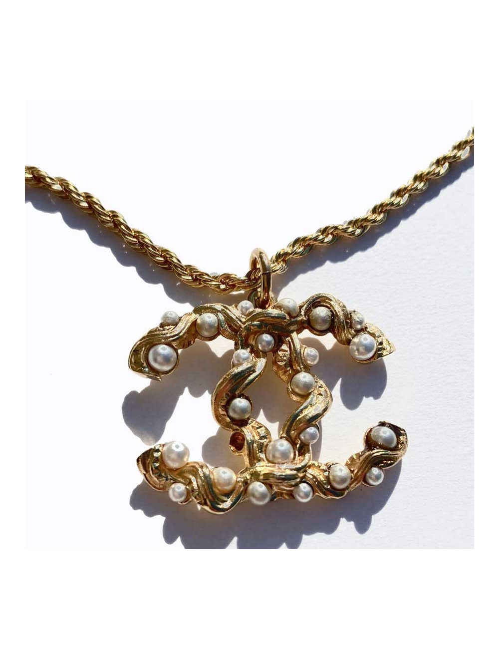 Chanel Necklace golden pearl beads