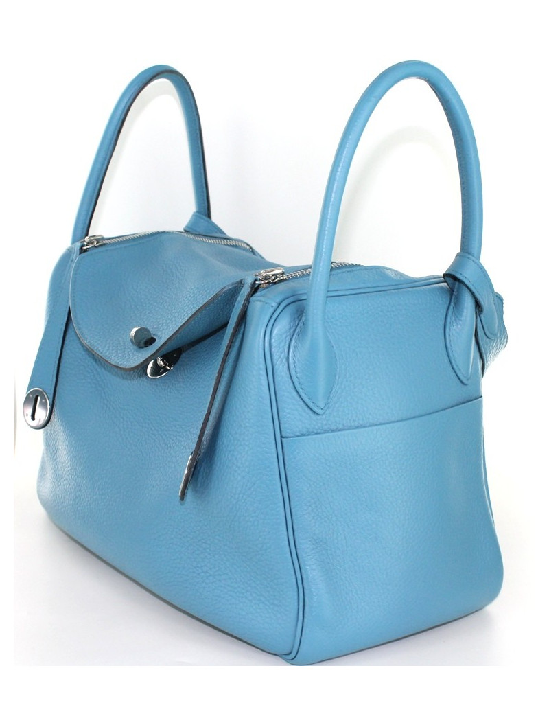 LINDY 30 HERMES en cuir taurillon bleu 