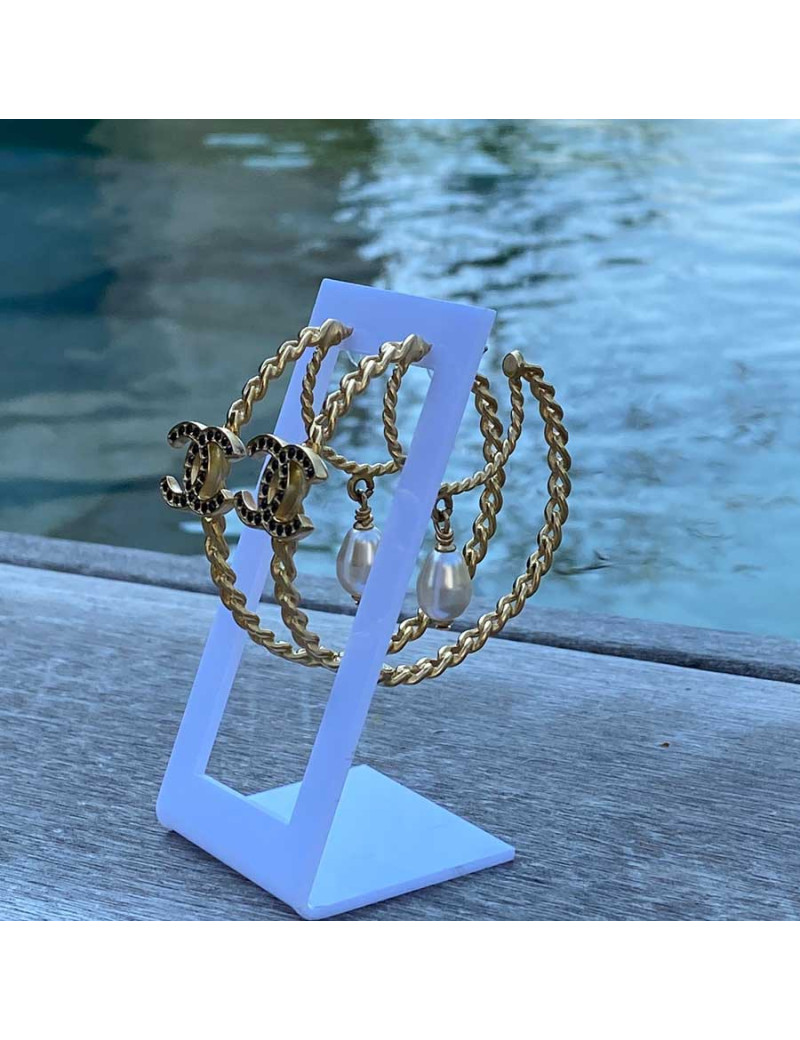 Créoles CHANEL strass et perles nacrées
