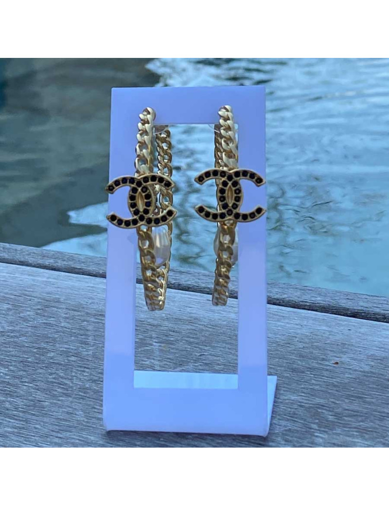 Créoles CHANEL strass et perles nacrées