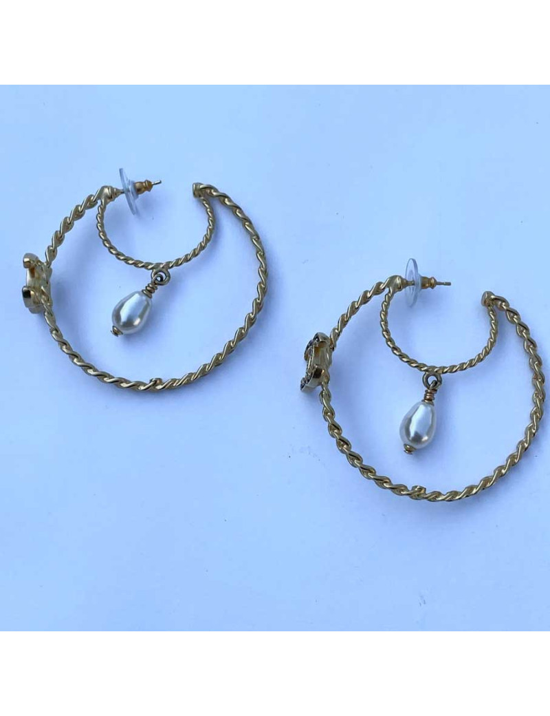 Créoles CHANEL strass et perles nacrées