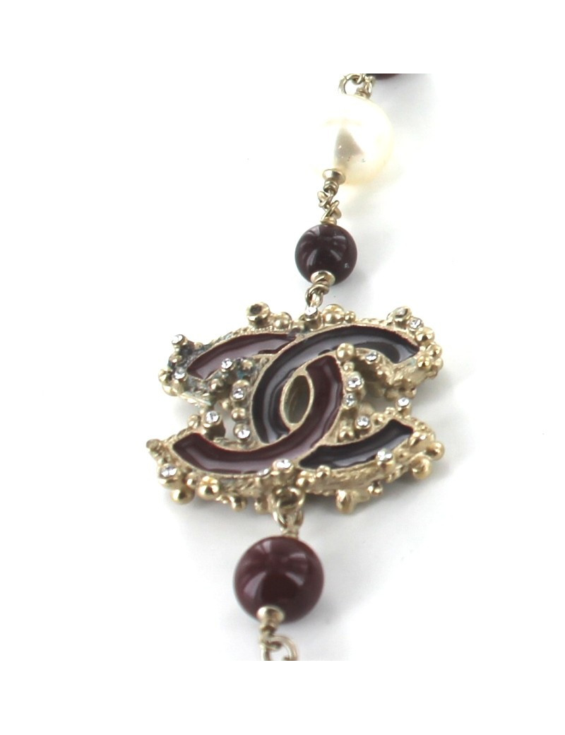 Sautoir CHANEL triple rangs en perles et pâte de verre rouge