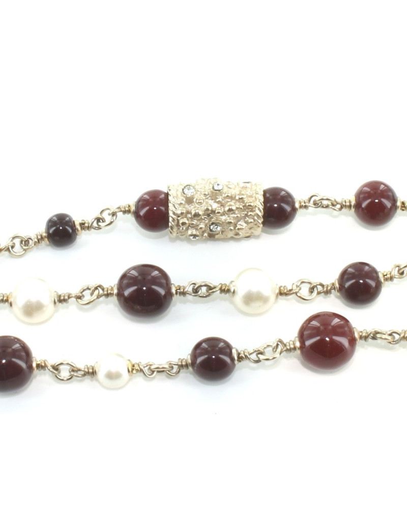 Sautoir CHANEL triple rangs en perles et pâte de verre rouge