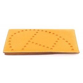 HERMES EVELYN orange yellow leather wallet