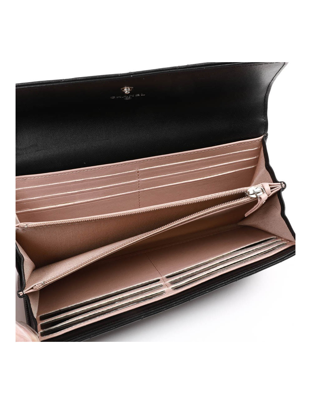 Portefeuille à rabat CHANEL cuir matelassé noir