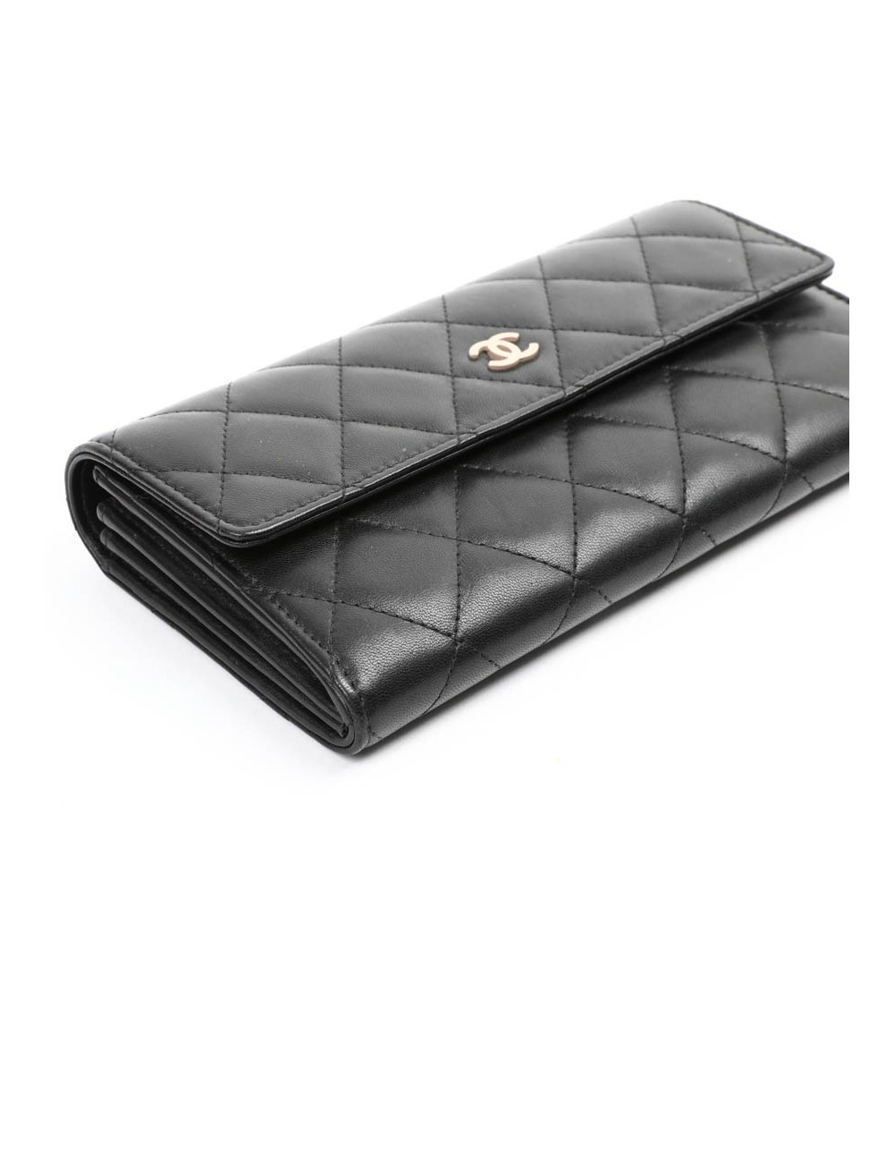 Portefeuille à rabat CHANEL cuir matelassé noir