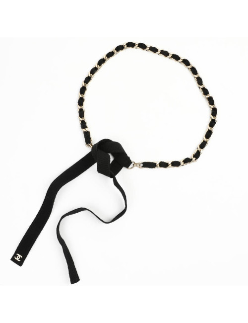 Ceinture CHANEL chaîne dorée entrelacée de cuir noir