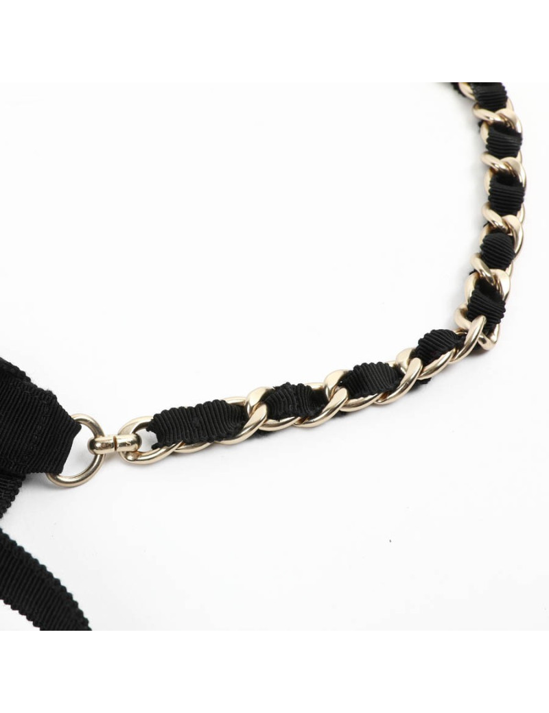 Ceinture CHANEL chaîne dorée entrelacée de cuir noir
