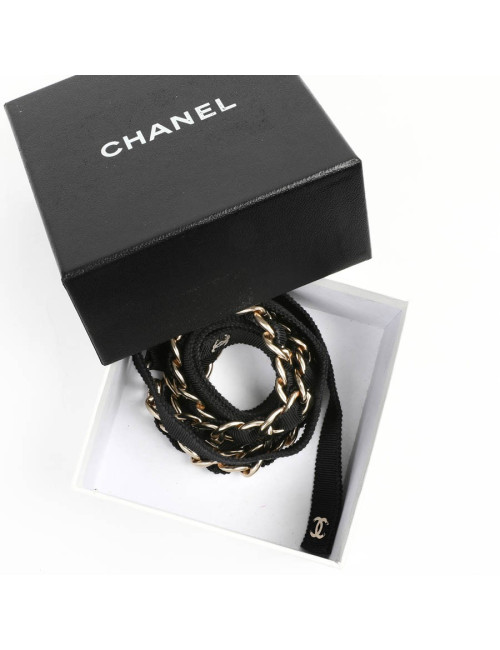 Ceinture CHANEL chaîne dorée entrelacée de cuir noir