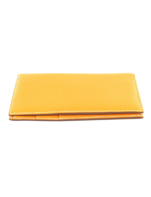 Portefeuille HERMES EVELYN en cuir jaune orangé