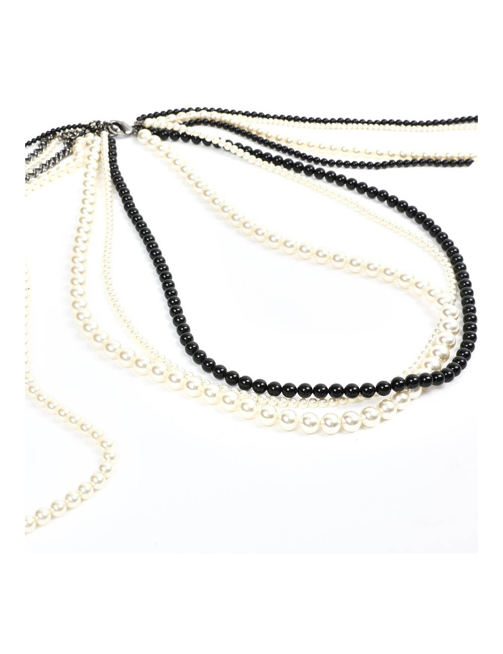 Chanel Long Multi Row Black and White Pearls Necklace 