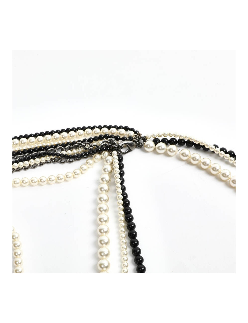Chanel Long Multi Row Black and White Pearls Necklace 