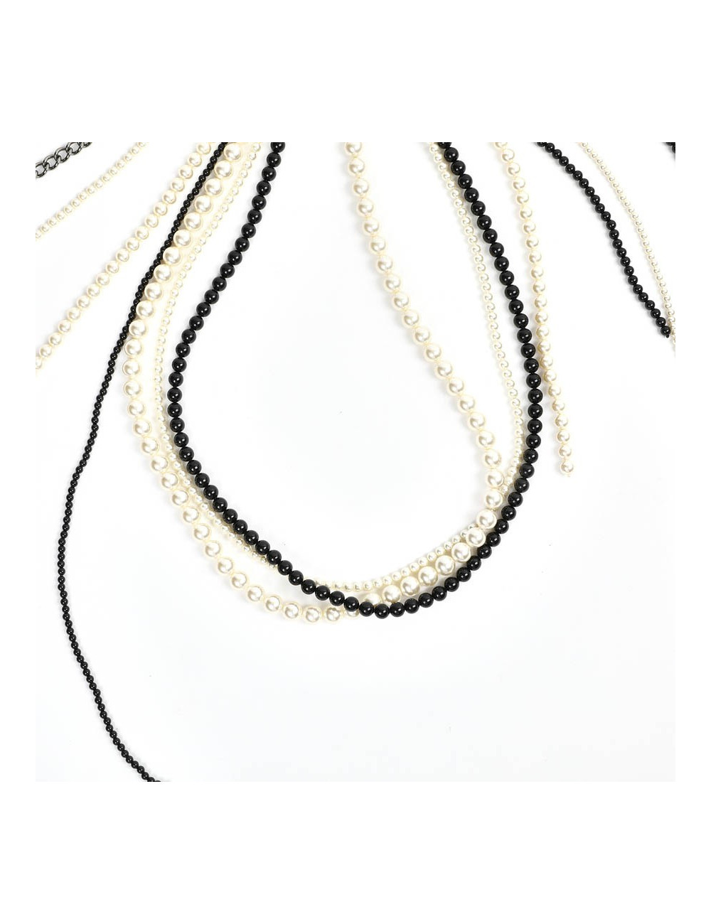Chanel Long Multi Row Black and White Pearls Necklace 