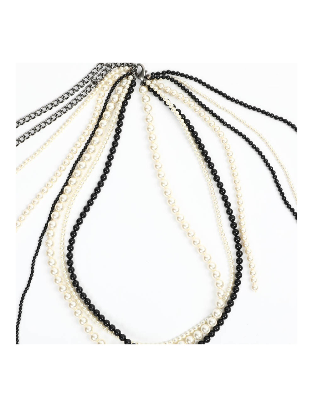 Chanel Long Multi Row Black and White Pearls Necklace 