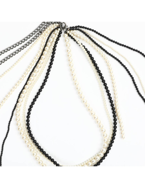 Chanel Long Multi Row Black and White Pearls Necklace 