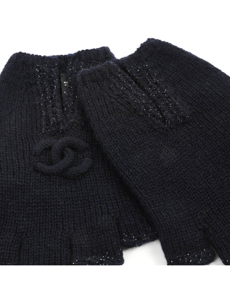Mitaines CHANEL cachemire bleu marine