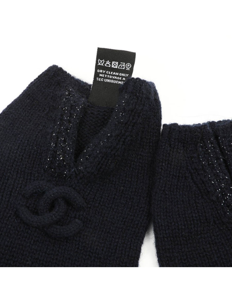 Mitaines CHANEL cachemire bleu marine