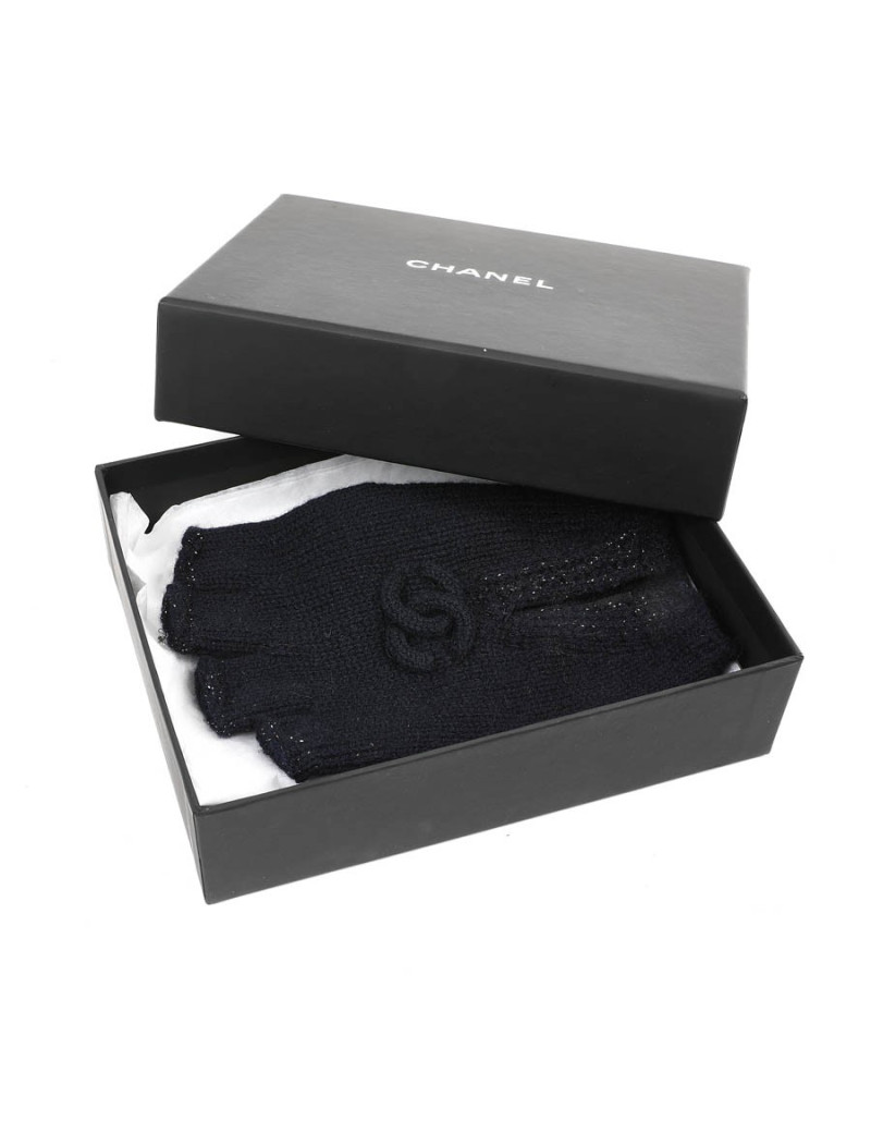 Mitaines CHANEL cachemire bleu marine