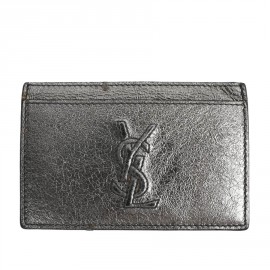 Porte-cartes YSL SAINT LAURENT cuir gris métallisé