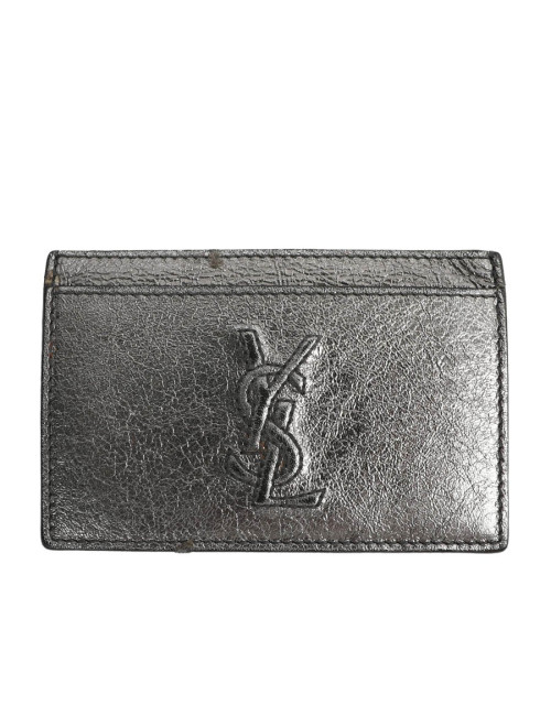 Porte-cartes YSL SAINT LAURENT cuir gris métallisé