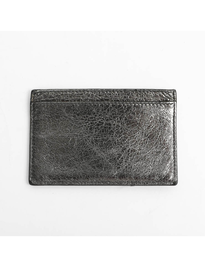 Porte-cartes YSL SAINT LAURENT cuir gris métalisé