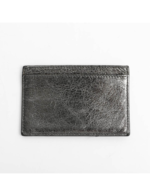 Porte-cartes YSL SAINT LAURENT cuir gris métallisé