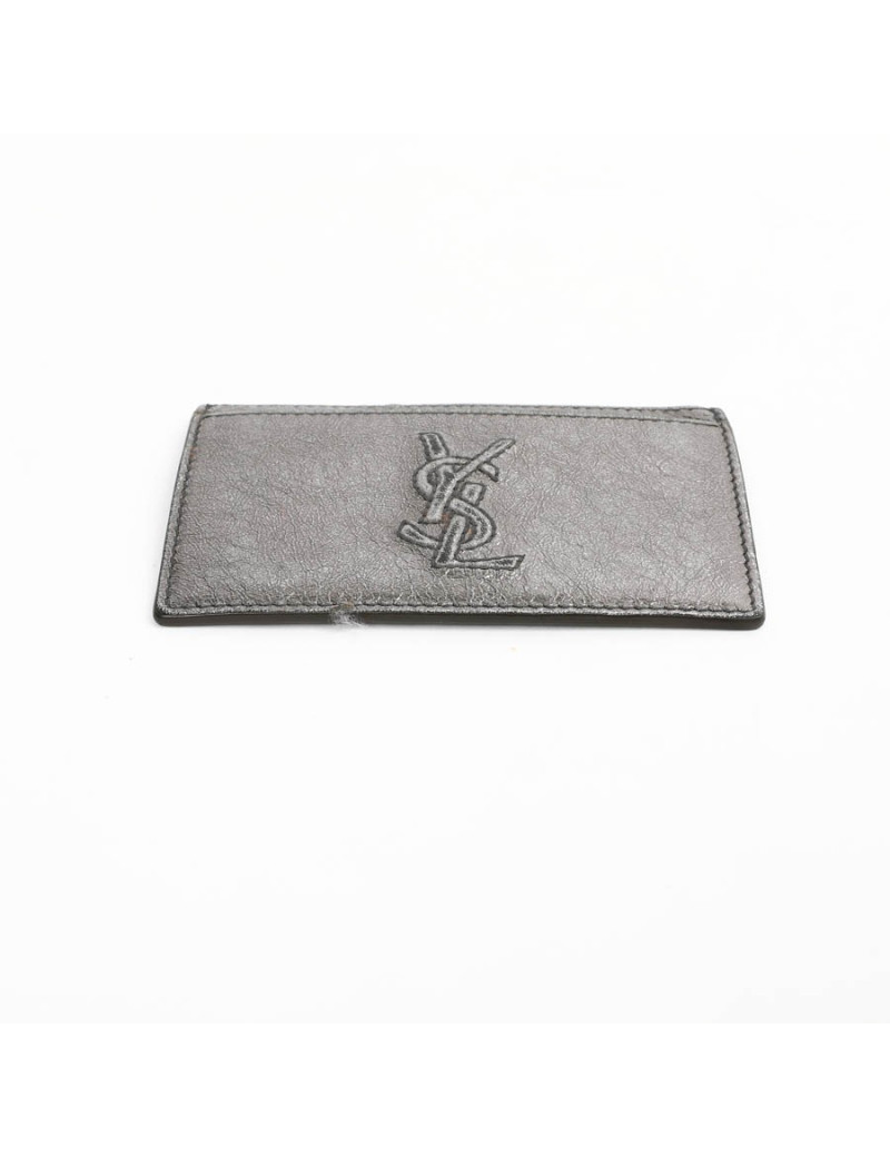 Porte-cartes YSL SAINT LAURENT cuir gris métalisé