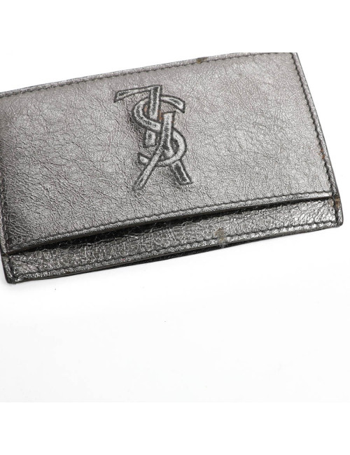 Porte-cartes YSL SAINT LAURENT cuir gris métallisé