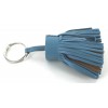 Porte-clés HERMES pompom en cuir bleu jean et marron
