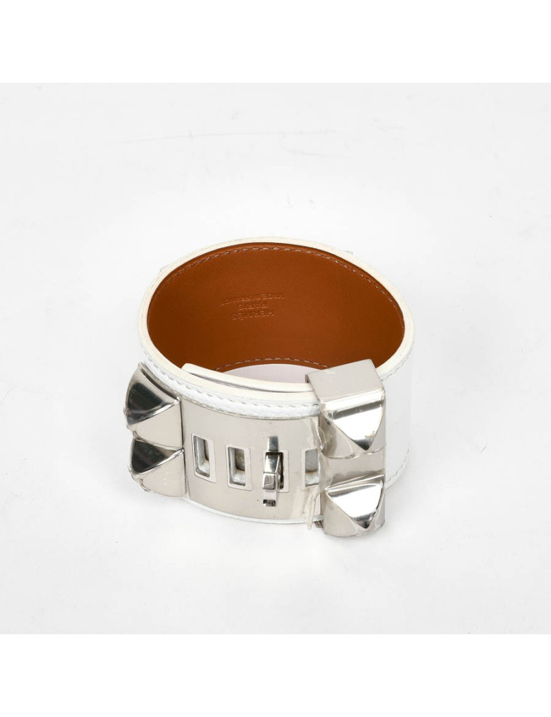 Manchette CDC HERMES cuir epsom blanc 